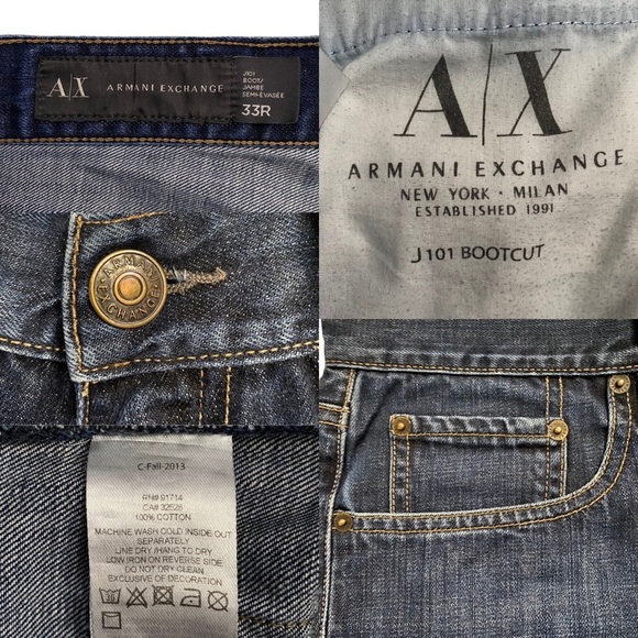 A|X Armani Exchange J101 Boot Cut Dark Wash Jeans 33R 33 Regular - Picture 3 of 16